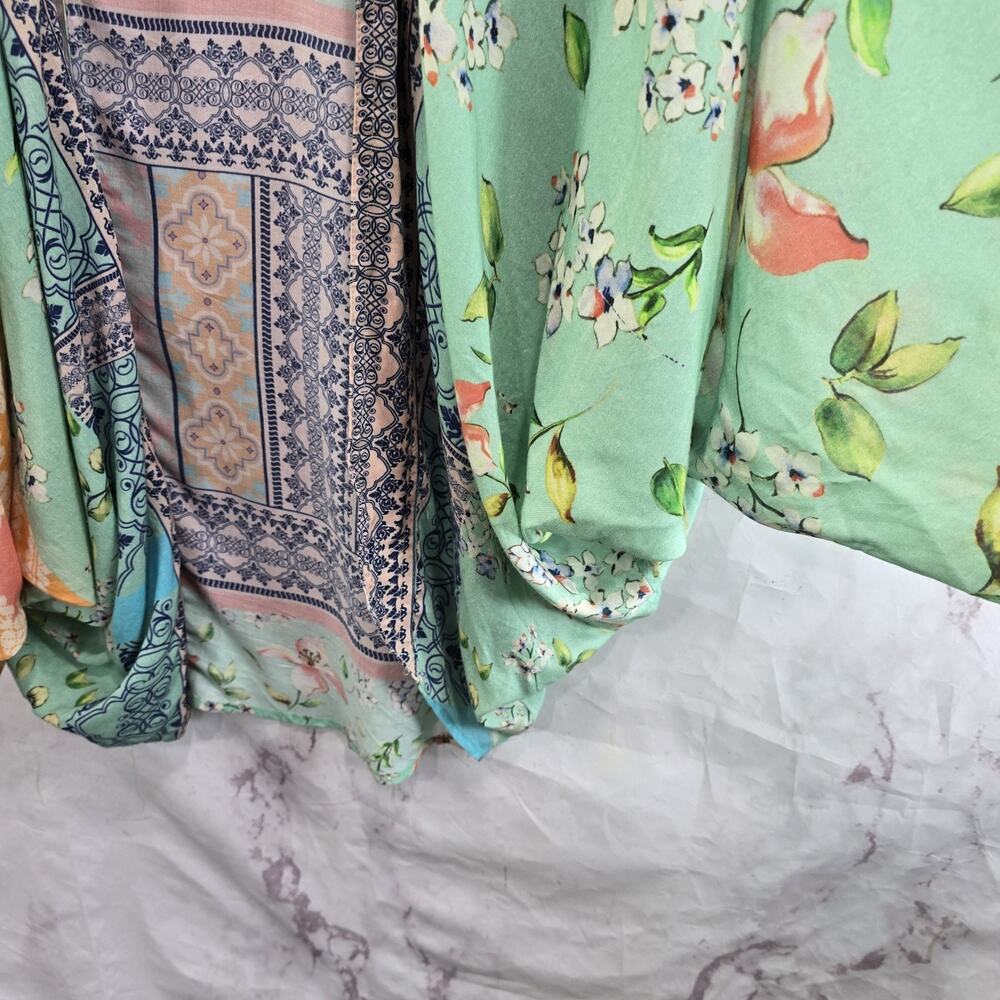 Anthropologie Kimono Womens Green Orange Topper Wrap Cardigan Rayon One Size - Picture 9 of 14